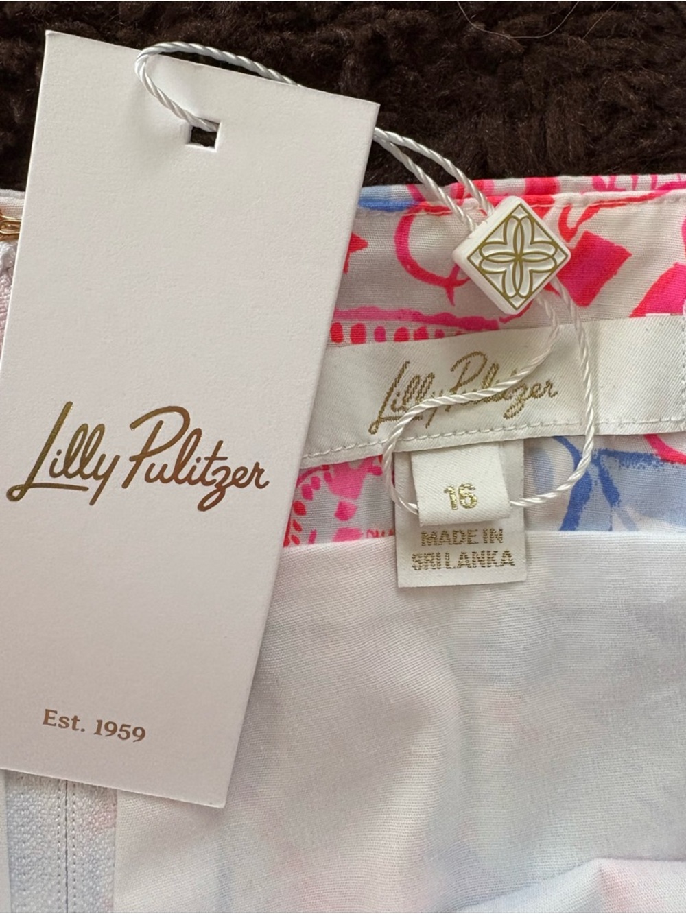 Lilly Pulitzer Neon Pink and Light Blue Shell-Print Skort with Pom Trim - Picture 4 of 4